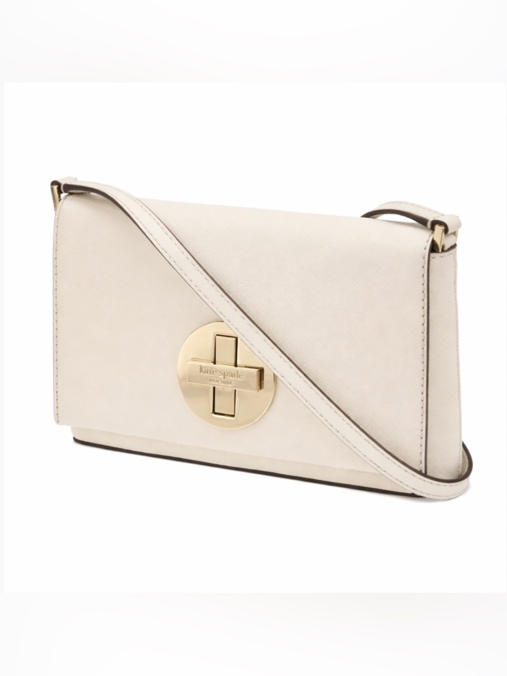 Kate Spade Newbury Lane Sally Ivory Saffiano Crossbody Turn Lock Bag Purse